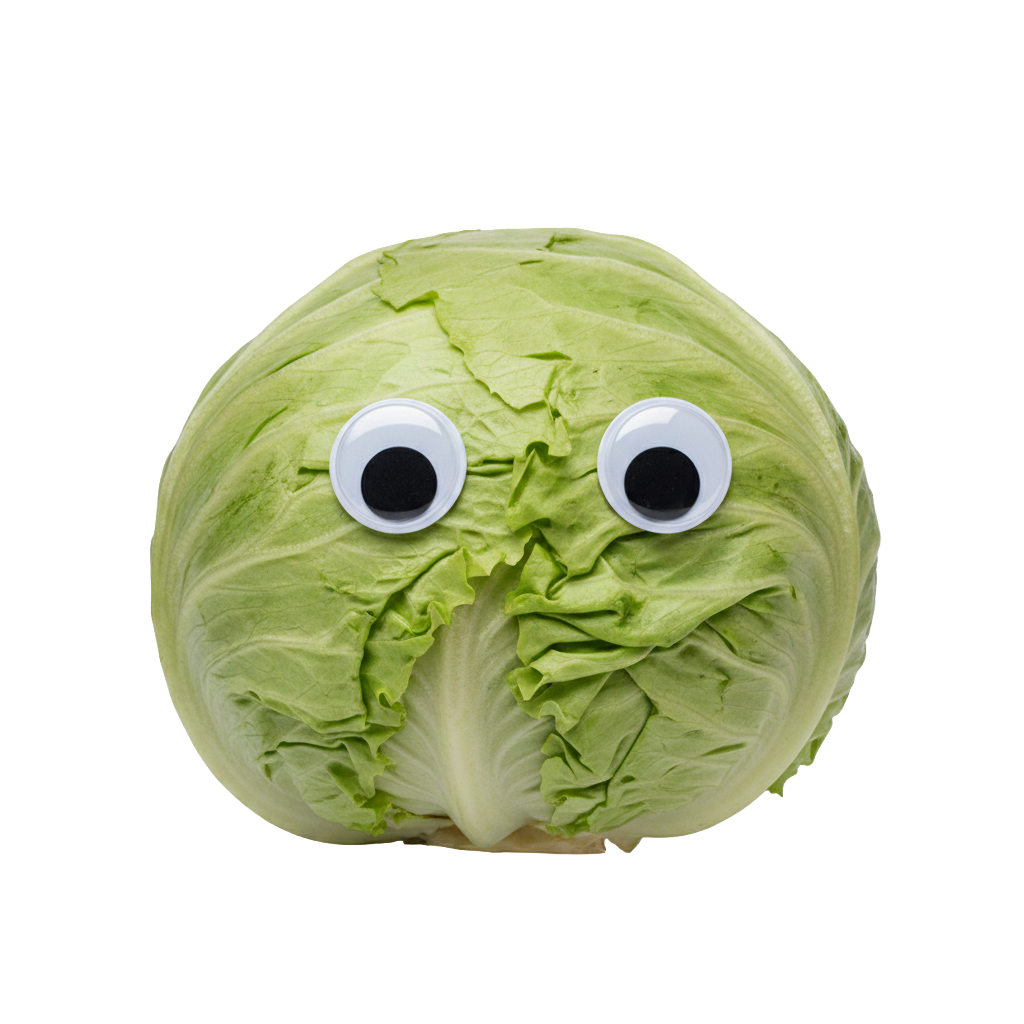 A lettuce with googly eyes